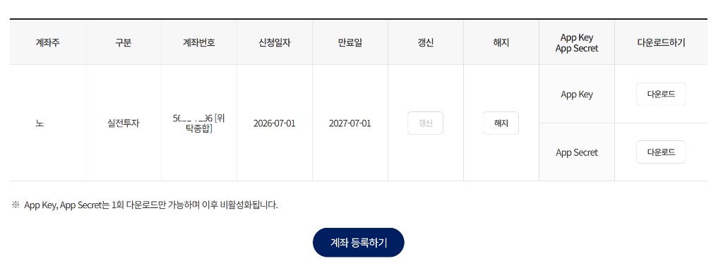 App Key / App Secret 다운로드
